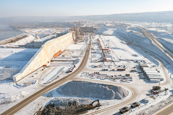 Site C dam under construction in northern British Columbia in November 2022.